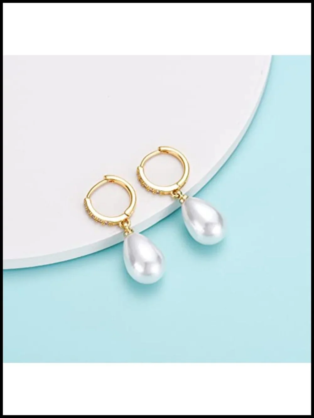 Sterling Silver Simulated Pearl Hoop Drop Earrings CZ Dangle Women's Jewelry